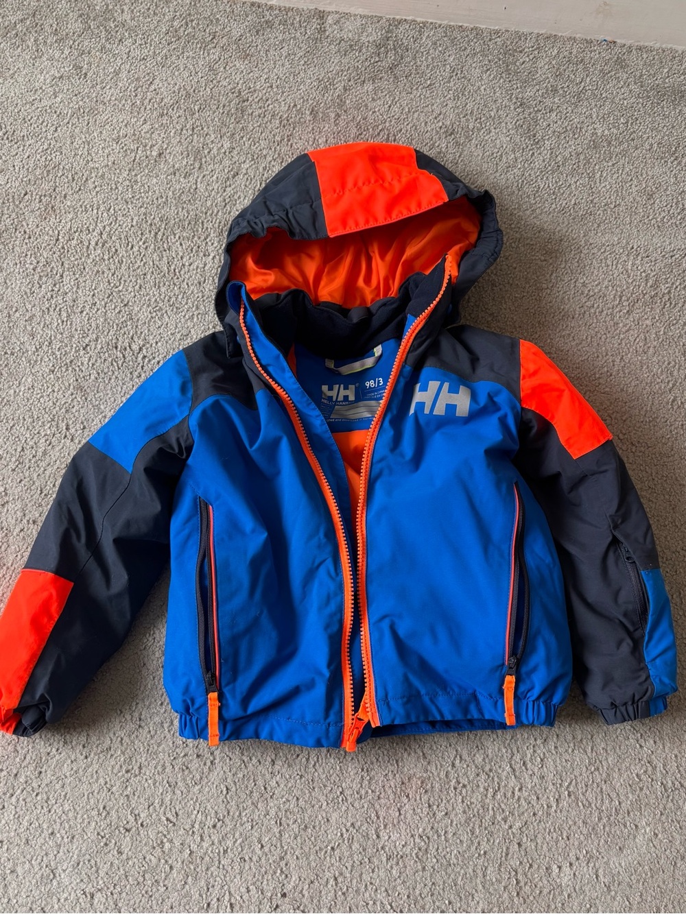 Helly Hansen Kids Blue, Orange & Black Puffer Jacket with Hood